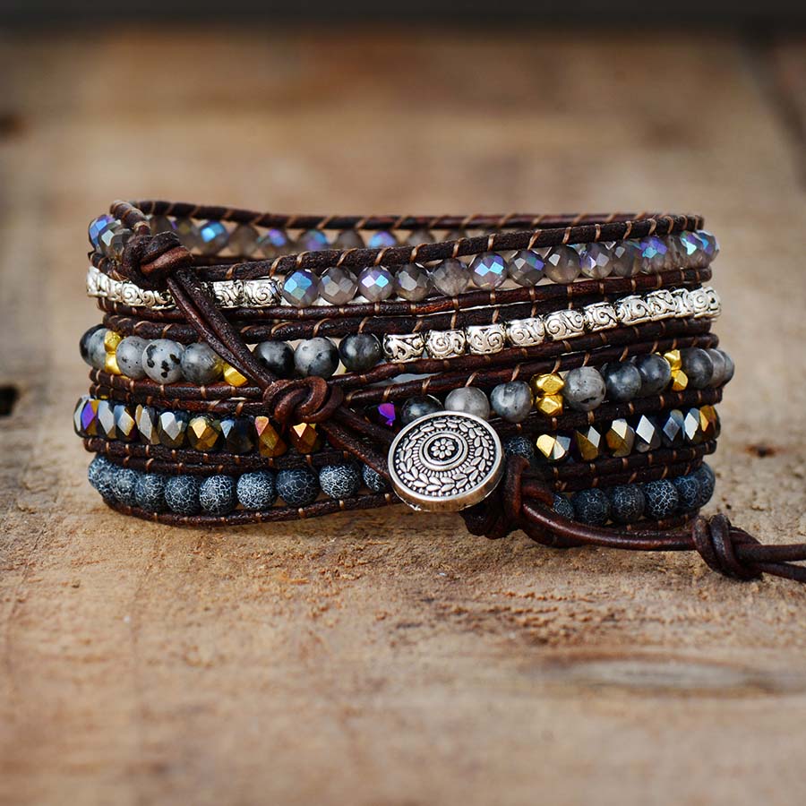 Black Onyx-Look Multi-Strand Wrap Bracelet