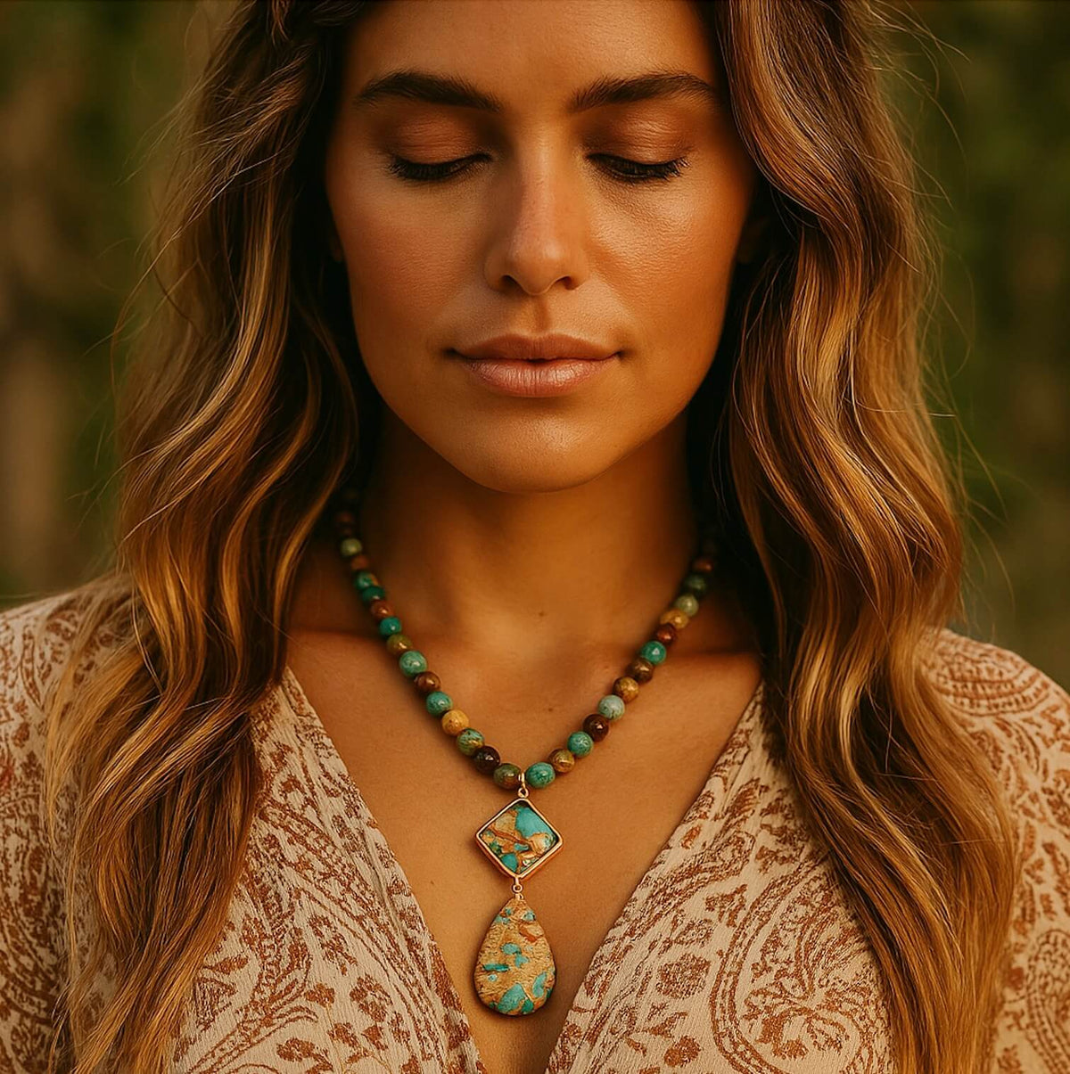 Multicolour Jasper Pendant Necklace