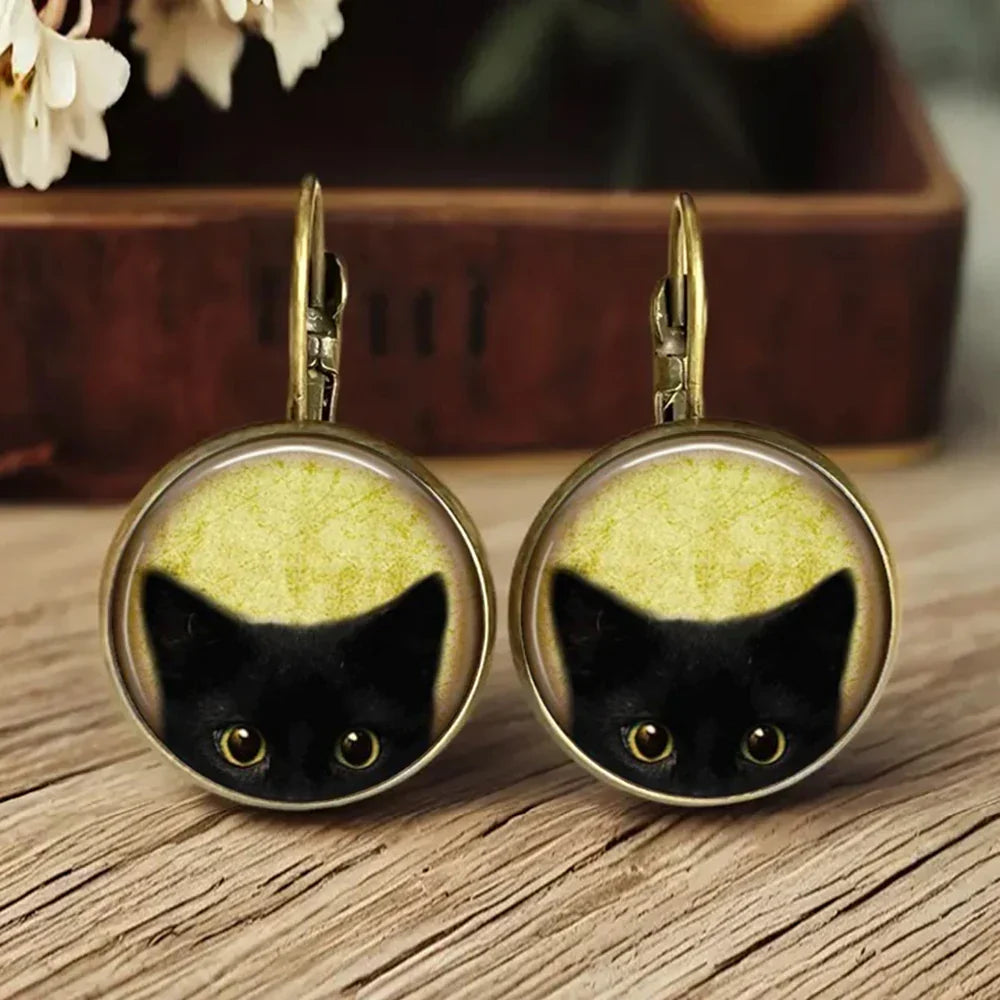Animal Glass Dome Earrings in Fox, Cat or Chicken