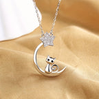 Sterling Silver Cat, Moon and Star Necklace