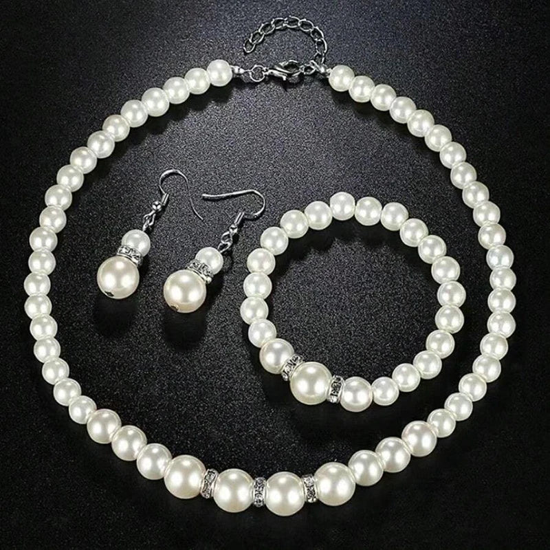 Pearl Necklace, Bracelet and Drop Earrings Collection