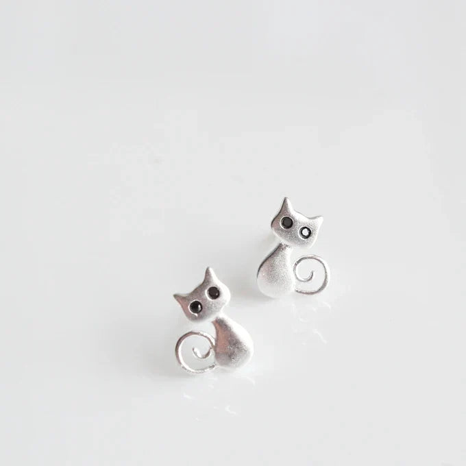Silver-Tone Cat Silhouette Stud Earrings