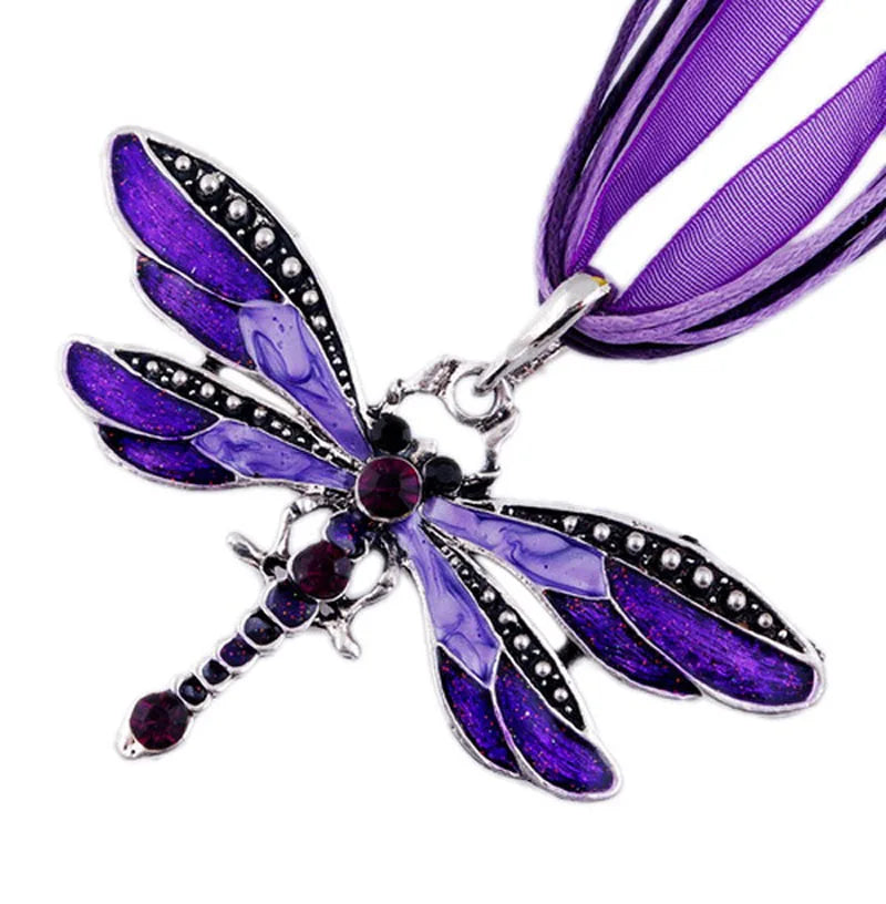 Crystal Dragonfly Pendant Necklace in Six Colours