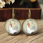Animal Glass Dome Earrings in Fox, Cat or Chicken