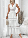Sleeveless V-Neck Lace Panel Tiered Maxi Dress