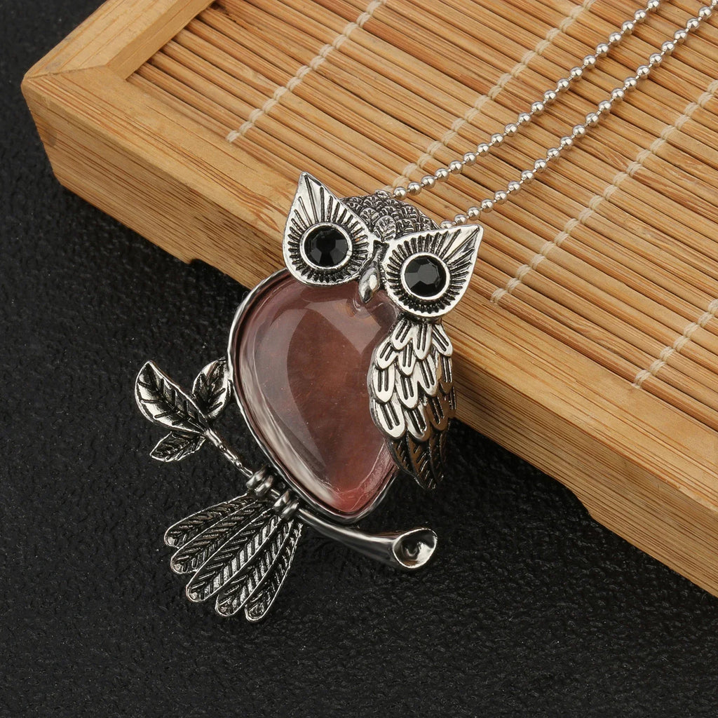 Crystal Owl Pendant Necklace in Many Stones