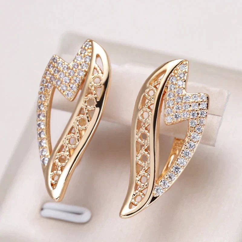 Zirconia Wave Leverback Earrings in Rose Gold Tone