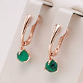 Green Crystal Ball Drop Earrings in Rose Gold Tone