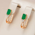 Green Crystal and Zirconia Earrings in Gold Tone