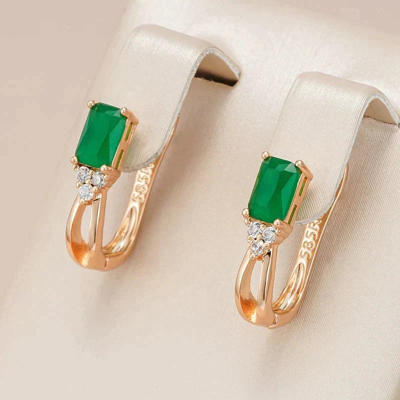 Green Crystal and Zirconia Earrings in Gold Tone