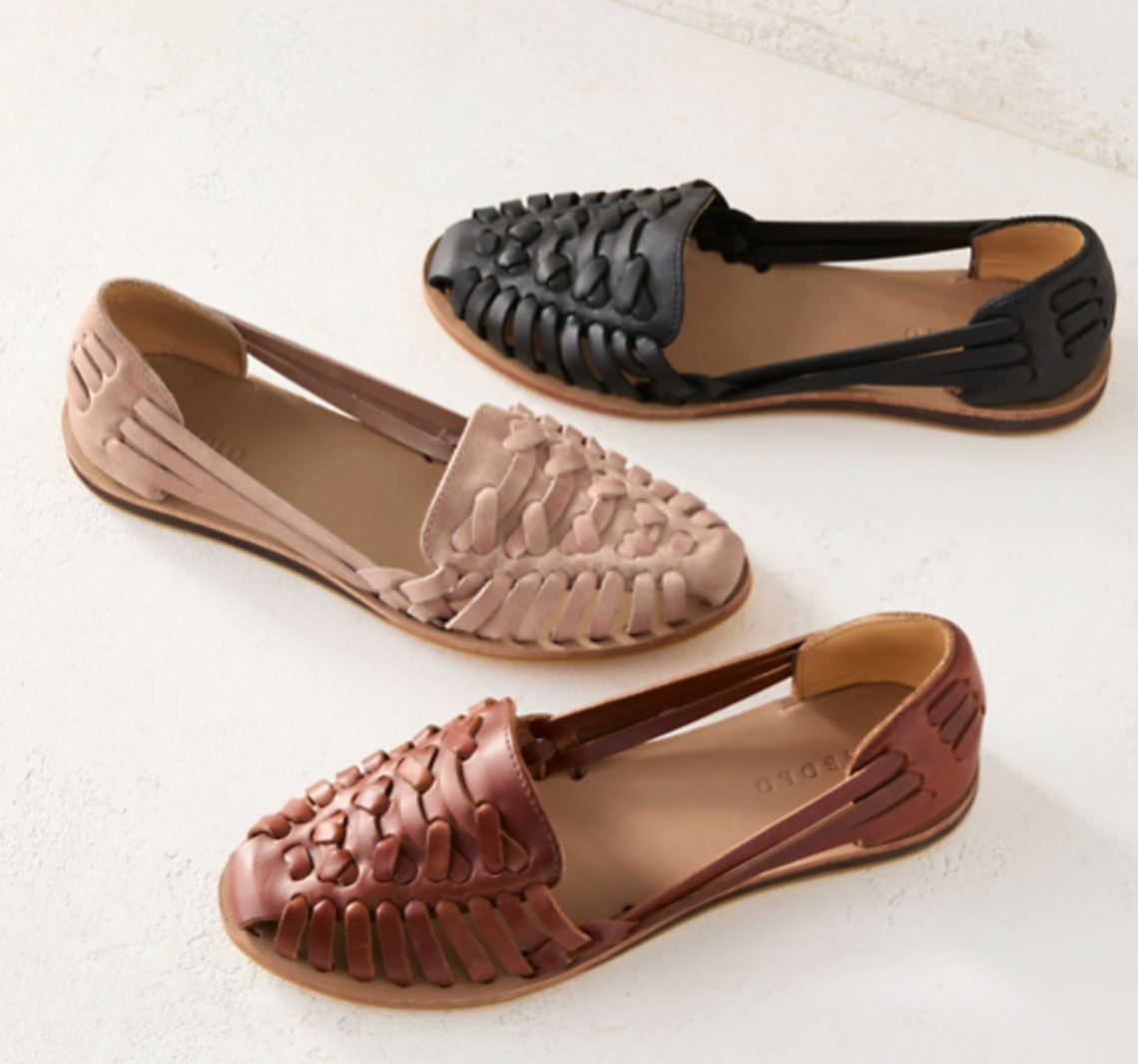Woven Flat Slip-On Sandals in Faux Leather