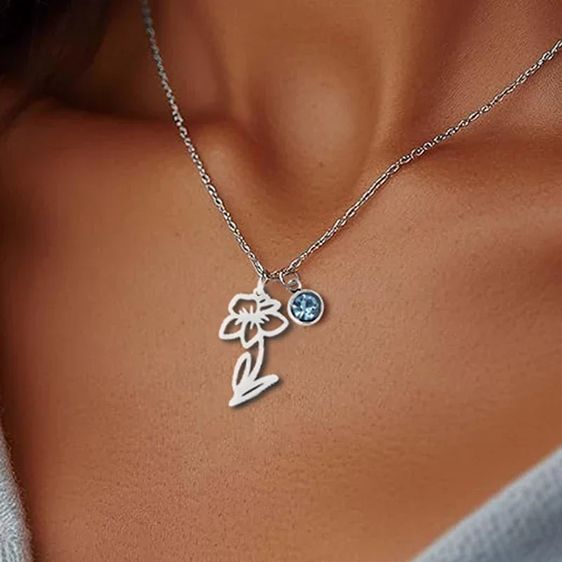 Personalised Birthstone and Birth Flower Necklace
