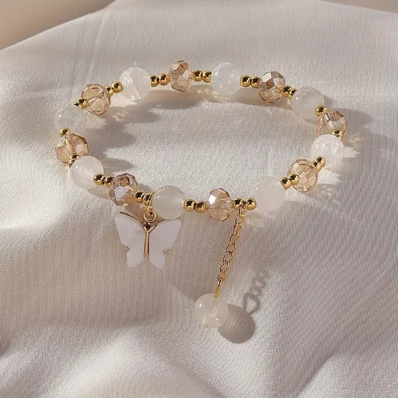 Faceted Bead Butterfly Stretch Bracelet