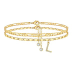 Two-Piece Initial Anklet Set with Diamond-Look Letter Charm