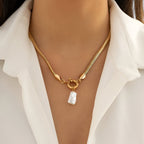 Ketting met één parelhanger, goudkleurige schakel