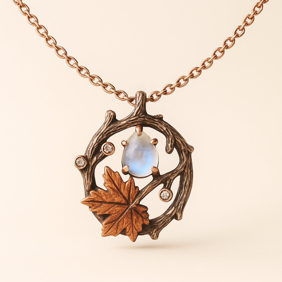 Moonstone Branch and Leaf Pendant Necklace