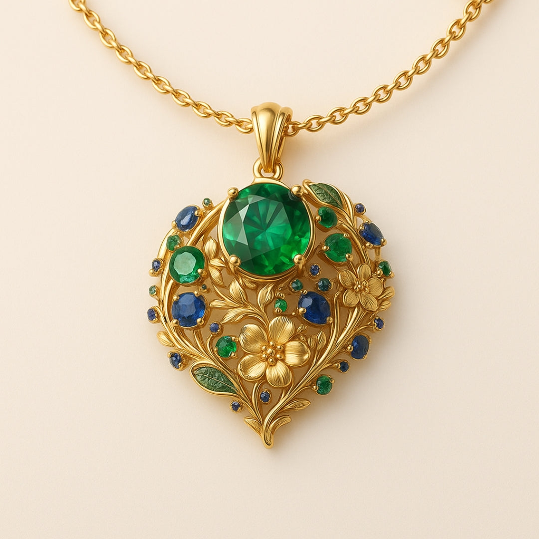 Green and Blue Crystal Gold-Tone Necklace