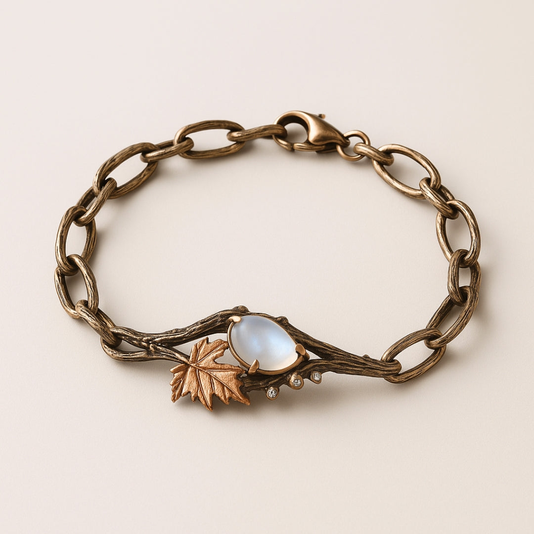 Antique-Tone Chain Bracelet with Moonstone