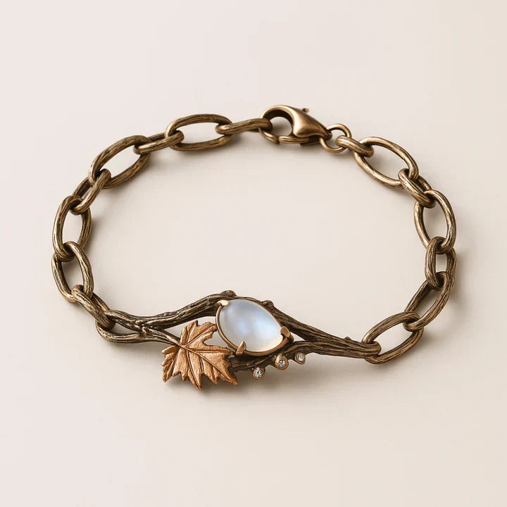 Sieradenset met maansteen en tak, met ring