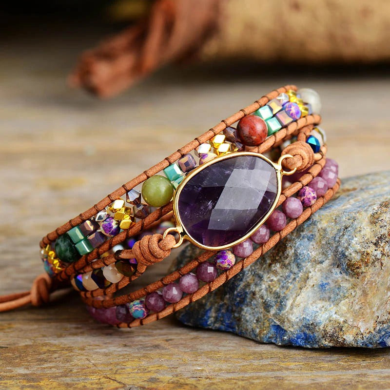 Amethyst and Lepidolite Bead Bracelet
