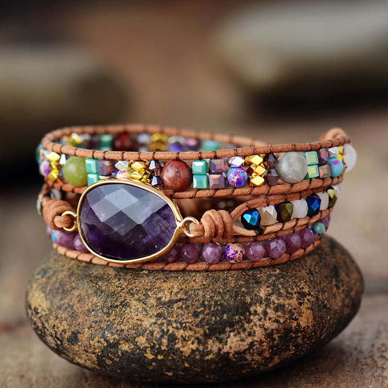 Amethyst and Lepidolite Bead Bracelet