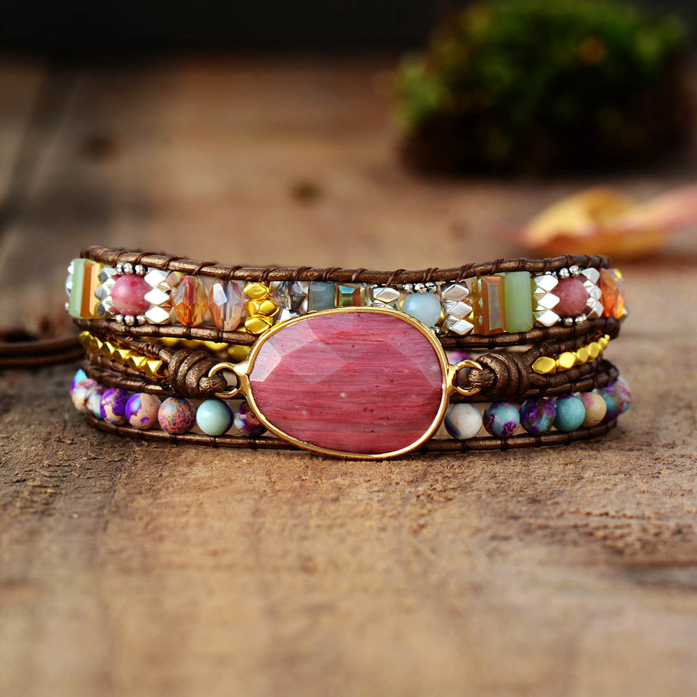 Rhodonite and Jasper Wrap Bracelet