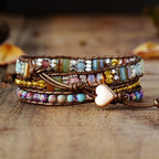 Wikkelarmband met rhodoniet en jaspis