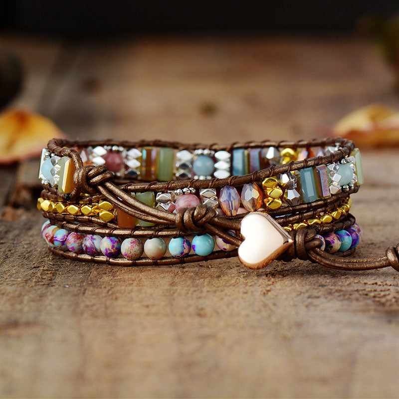 Rhodonite and Jasper Wrap Bracelet