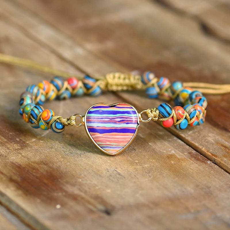 Pulseira de Contas de Jaspe com Pedra em Coração