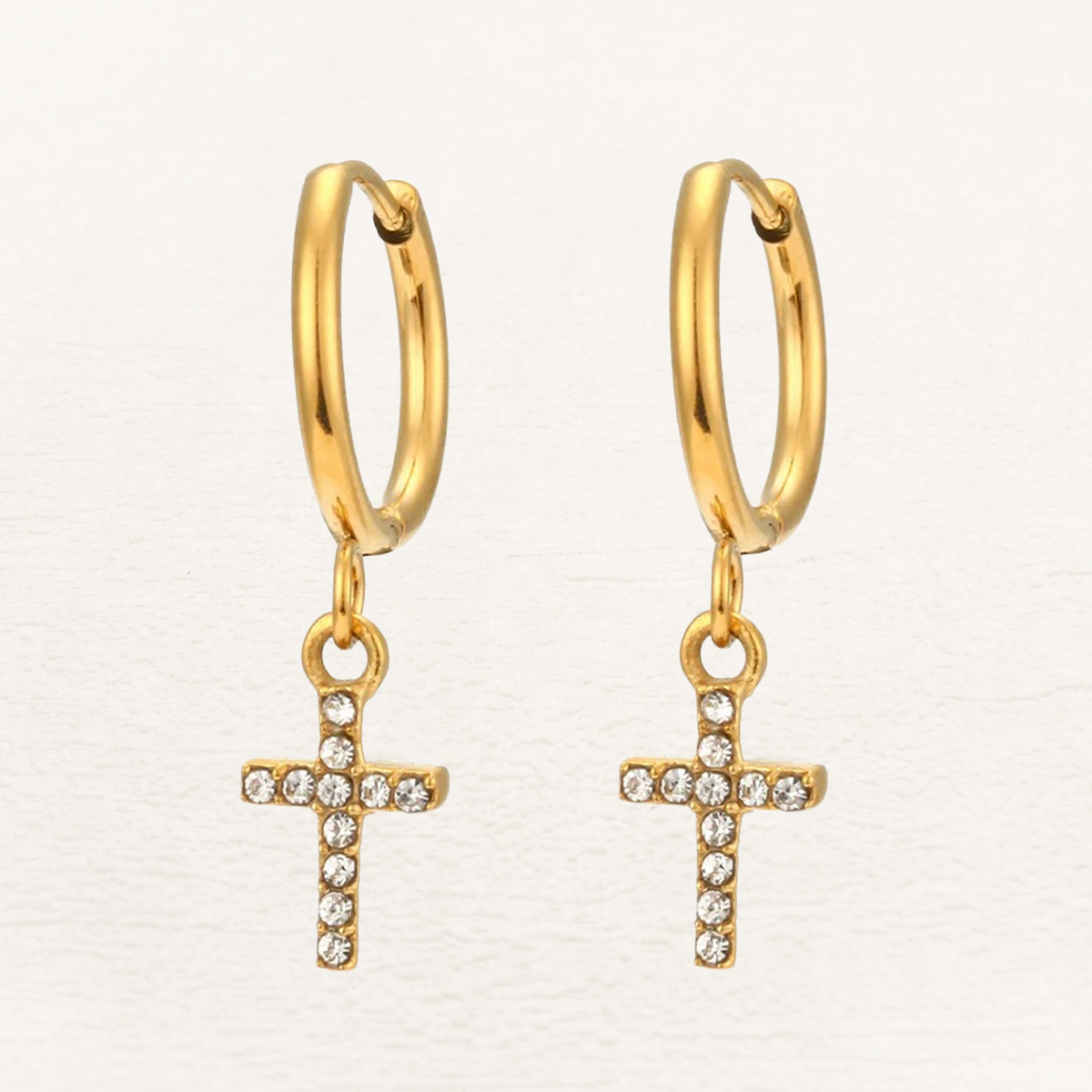 Crystal Cross Earrings in Gold Tone