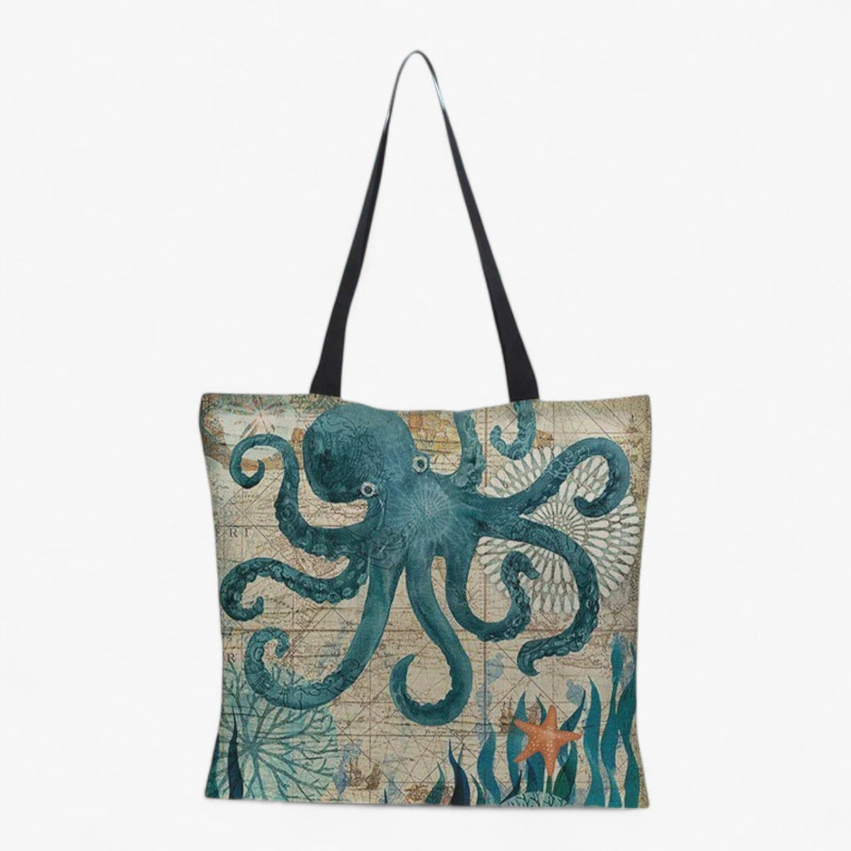 Linnen strandtas met schildpad-, octopus- of zeepaardjesprint