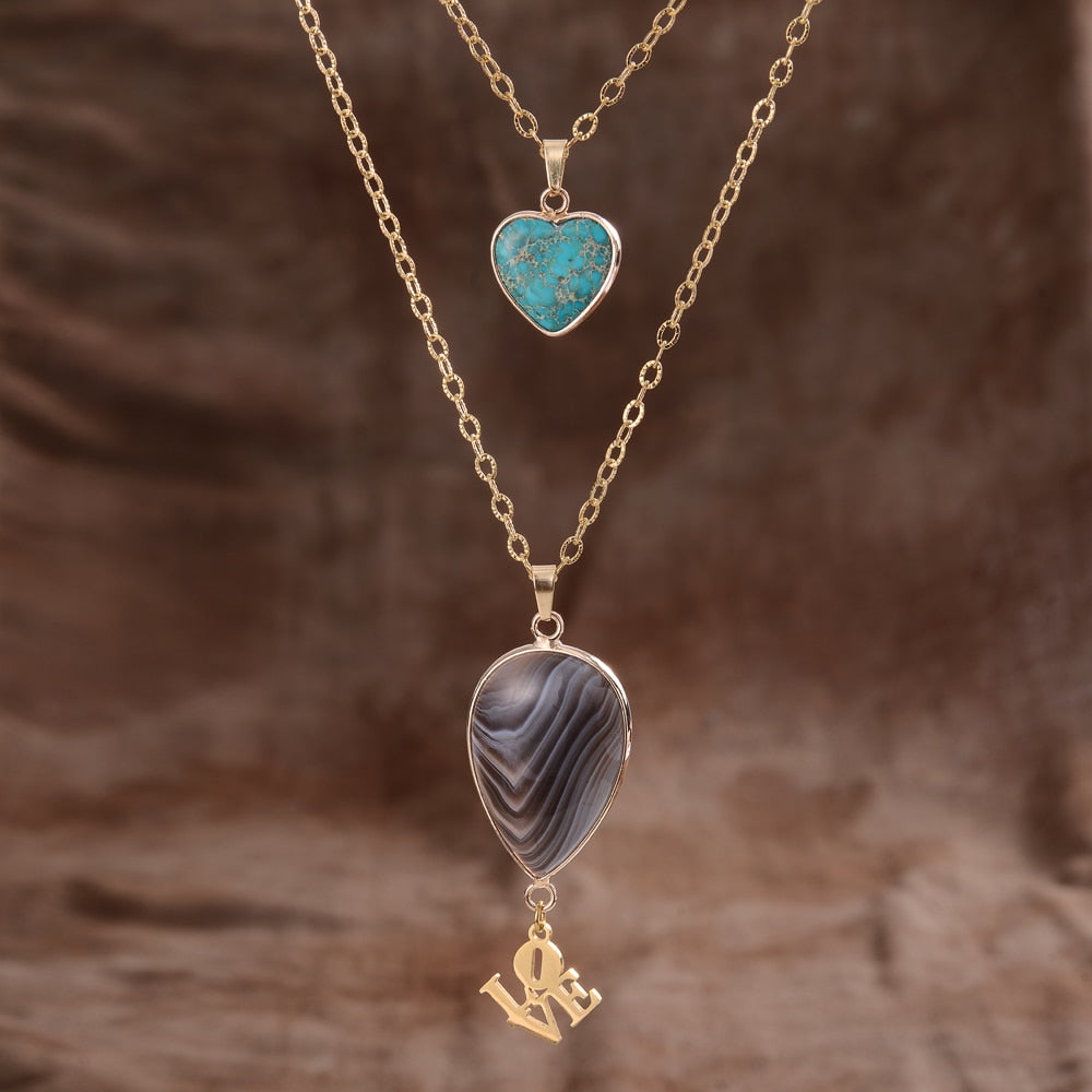 Agate and Jasper Love Pendant Necklace