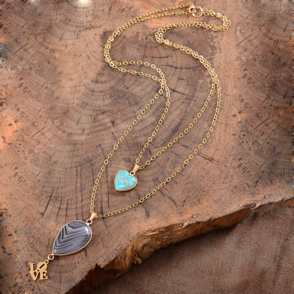 Agate and Jasper Love Pendant Necklace