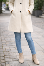 Mid Length Button Front Coat with a Relaxed Fit and Pockets