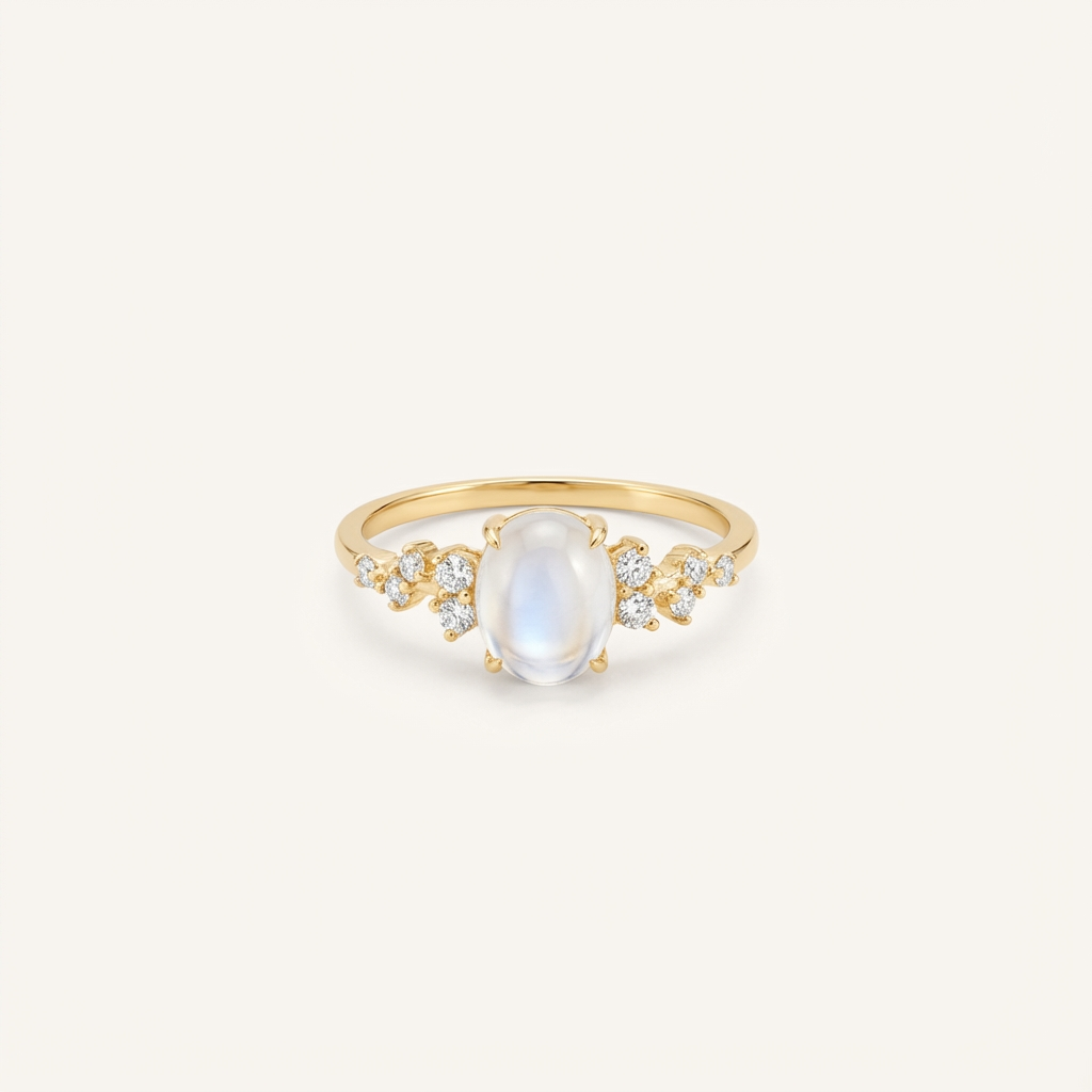Moonstone and Diamond-Look Ring