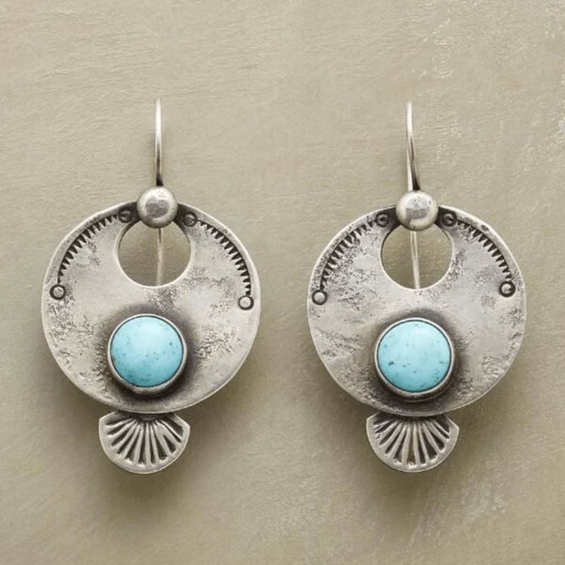 Vintage-Style Blue Silver-Tone Shell Earrings