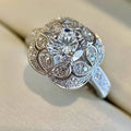 Silver-Tone Crystal Halo Cluster Ring with Pavé Band