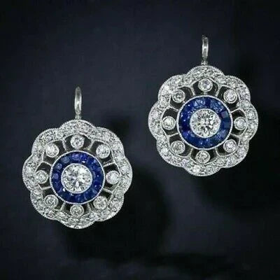 Vintage mandala-oorbellen met blauwe zirkonia