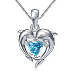Dolphin Love Blue Heart Pendant Necklace