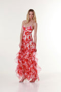 Floral Ruffle Skirt Sleeveless Strappy Maxi Dress
