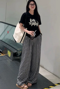 High-Waisted Wide-Leg Trousers in Check