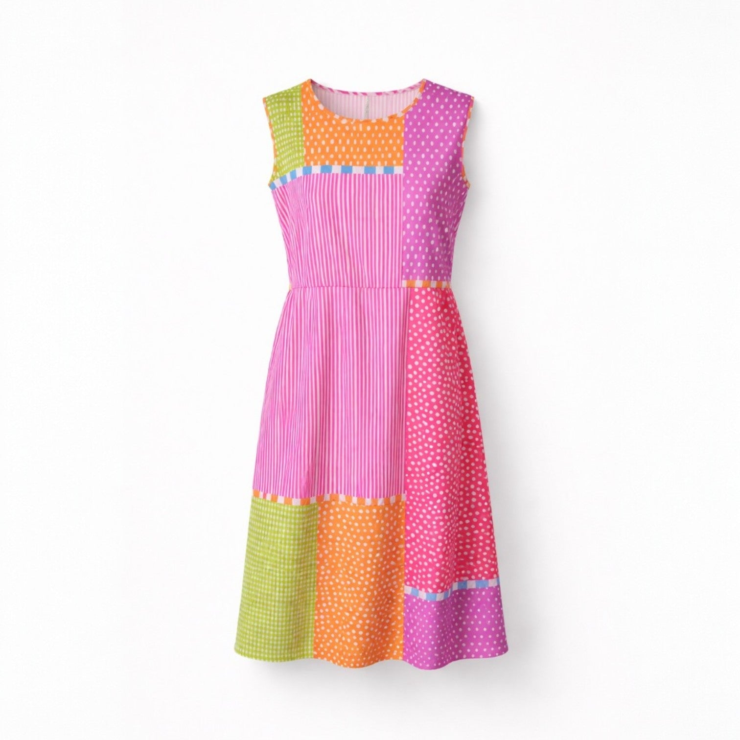 Jurk met patchworkprint, losse snit en lichte val