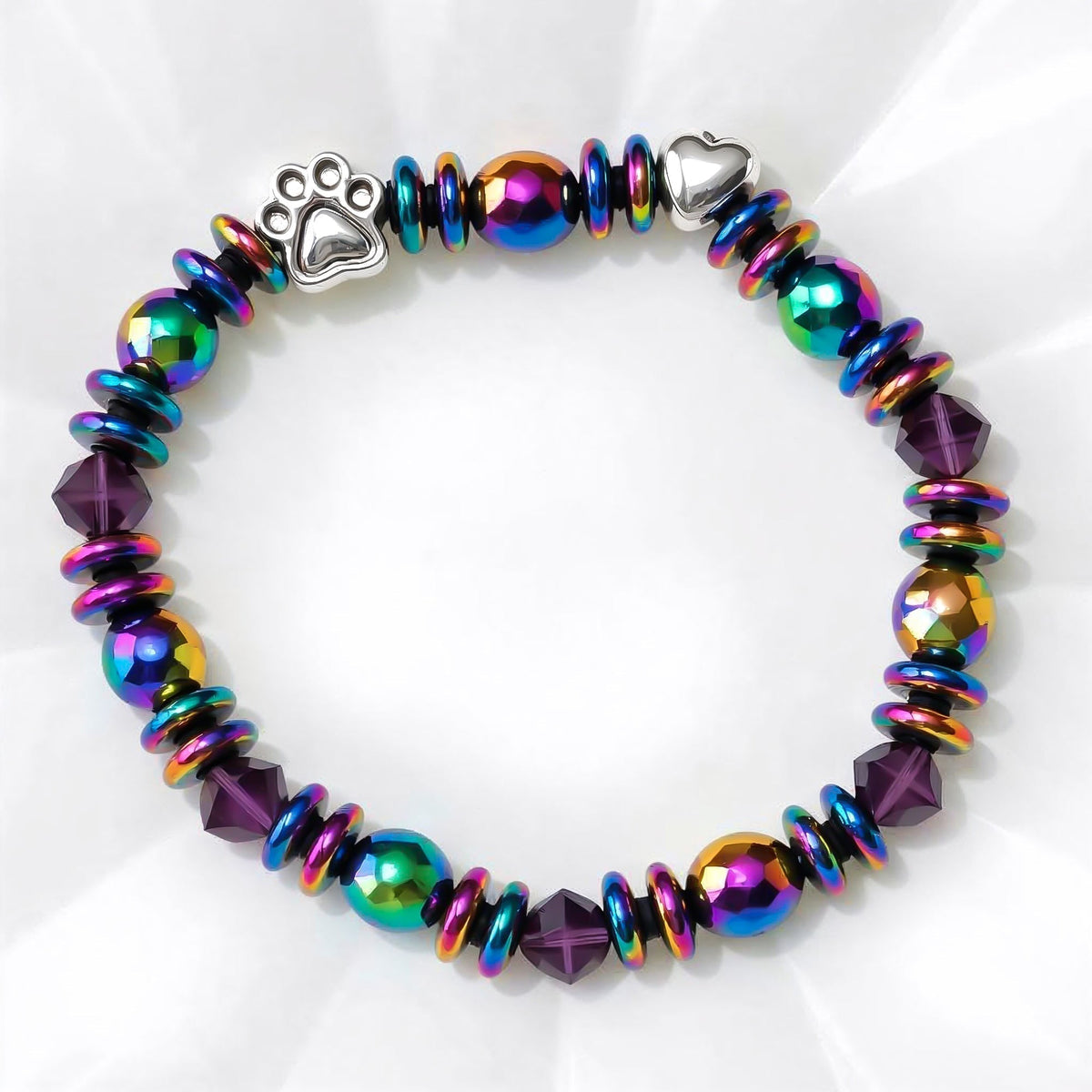 Paw Charm Magnetic Bracelet with Heart Charms