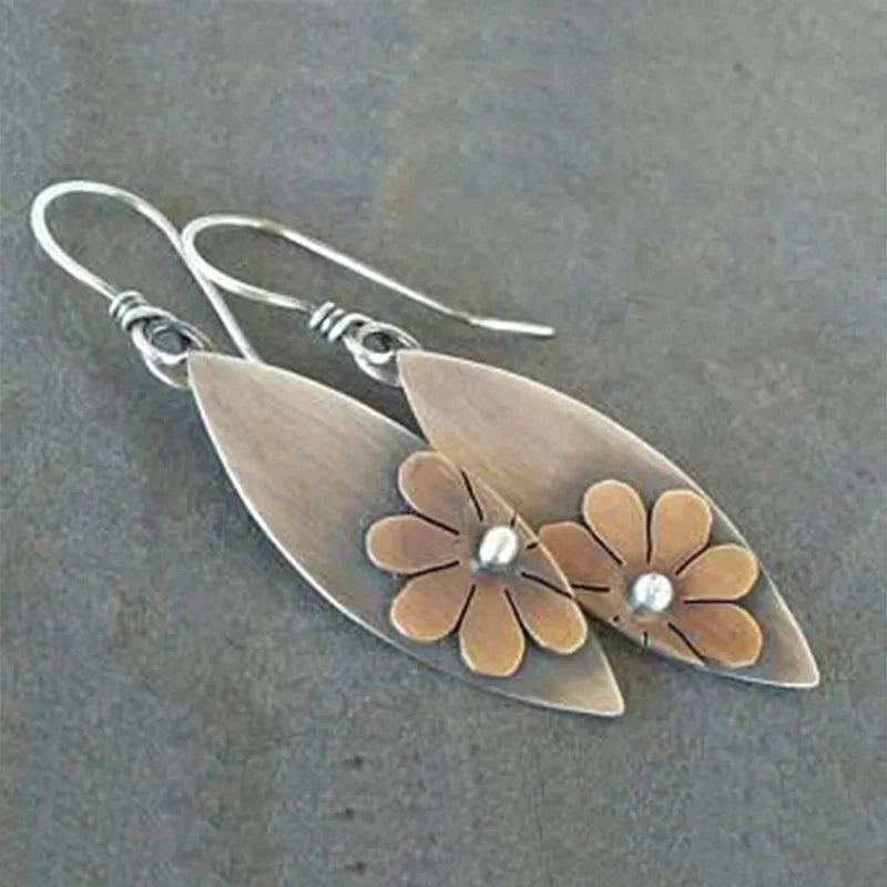 Vintage-Style Mixed-Metal Leaf Drop Earrings