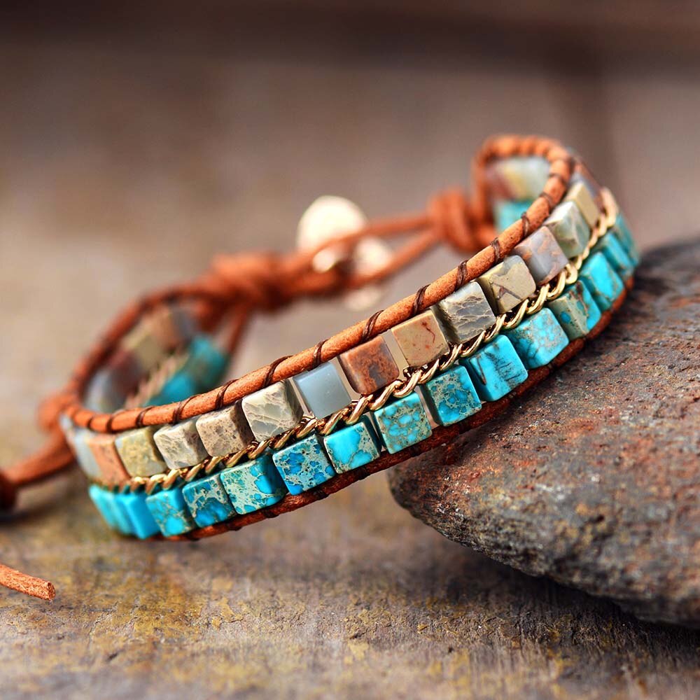 Tweelaagse bohemian wikkelarmband met jaspis