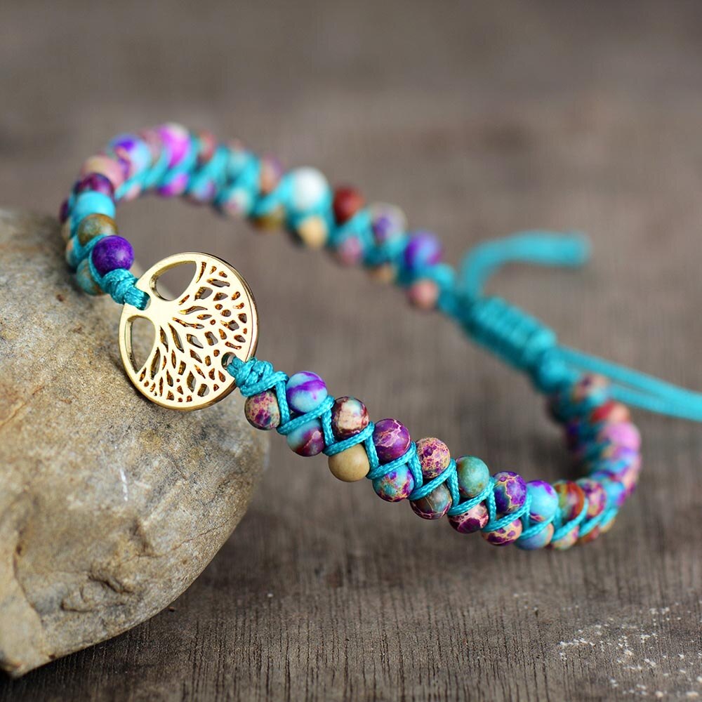 Jasper Bead Bracelet with Tree of Life Disc