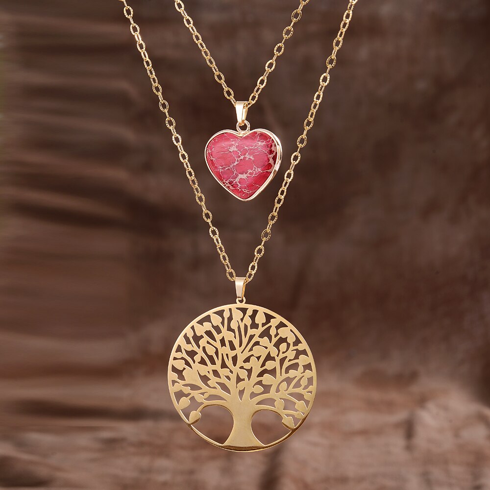 Jasper Heart and Tree of Life Necklace