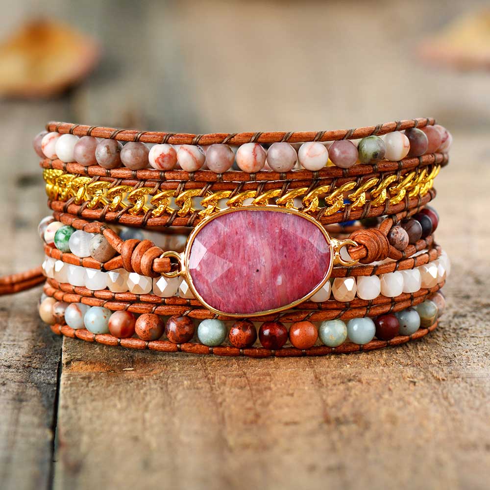 Five-Layer Rhodonite Wrap Bracelet