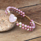 Rhodonietkralenarmband met roze hartsteen
