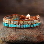 Tweelaagse bohemian wikkelarmband met jaspis